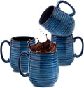 HASENSE Coffee Mugs Set of 4, 12 Ounce Ceramic Coffee Cups with Handle, Large Mug Set for Latte, Tea, Chocolate, Modern Cup Gift for Men and women, Dishwasher & Microwave Safe(Blue)