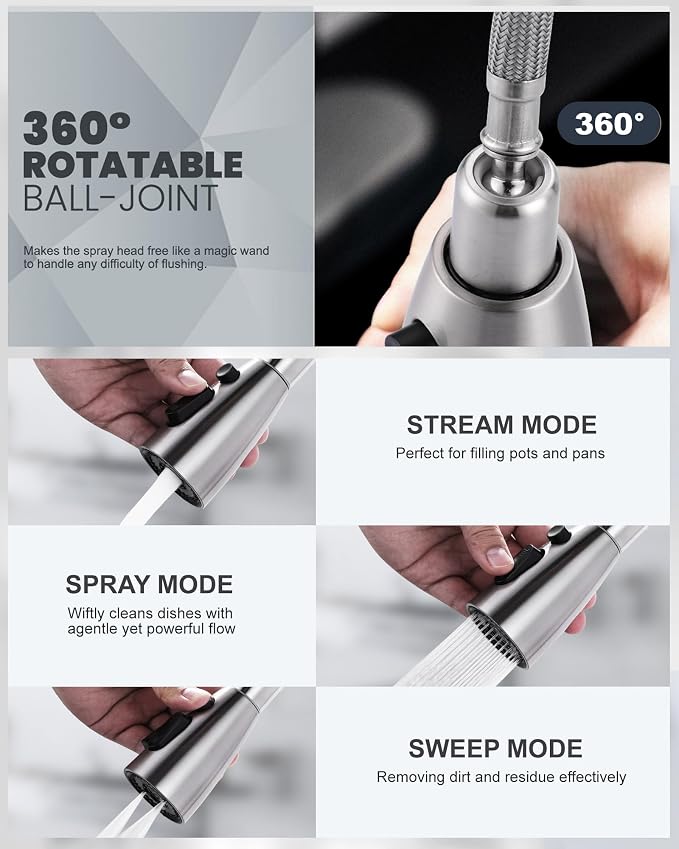 Touchless Kitchen Faucet Stainless Steel: WOWOW Smart Motion Sensor Kitchen Sink Faucet with Sprayer, Stainless Steel Kitchen Faucet for Sink 1 or 3 Hole Brushed Nickel Single Handle Kitchen Tap