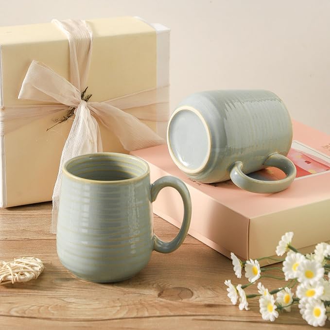 HASENSE Porcelain Coffee Mugs Set of 4, 15 Oz Reactive Glaze Coffee Cups with Handle, Large Tea Cup for Latte, Cappuccino & Hot Chocolate, Dishwasher & Microwave Safe, Sage Green