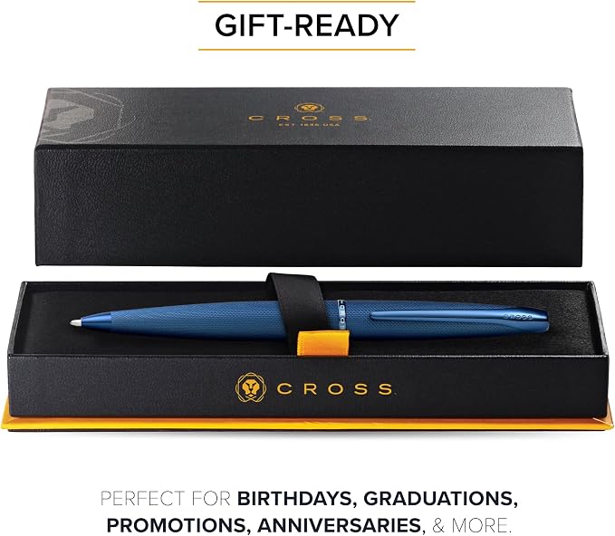Cross ATX Sandblasted Dark Blue Ballpoint Pen - Refillable Pen for Smooth Writing - Black Ink - Comfortable Grip - Long-Lasting - Professional Office Supplies - Gift Box Included