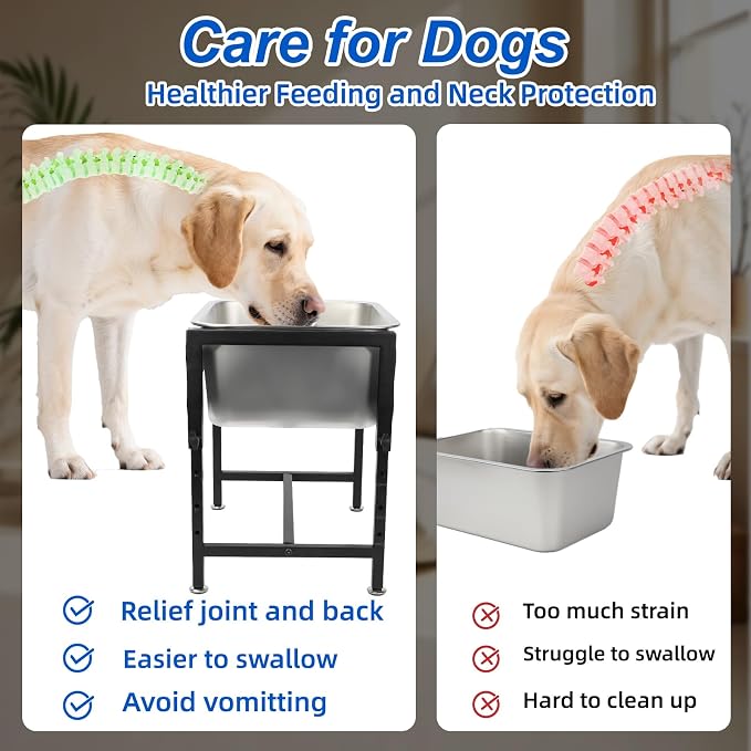 YUEPET Outdoor Elevated Dog Water Bowl, 4 Gallon Bowl for Large Dogs | 4 Gallon Stainless Steel Bowl, 4 Heights, Raised Stand, Food and Water Use, Easy Assembly, Raised Drinking Height, Large Dogs
