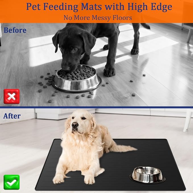 31.8"x23.8" Extra Large Pet Food Mat, Silicone Dog Mats for Food and Water, XL Nonslip Pet Feeding Mats for Floors,Dog Cat Bowl Mat with Raised Edges, Lake Blue