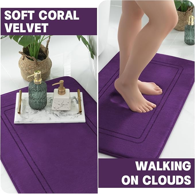 YIHOUSE Memory Foam Bath Mat Set, Bathroom Rugs Sets 2 Pieces, Non Slip Bath Mats for Bathroom, Super Soft and Water Absorbent Bath Rug Set, Machine Washable U Shape Rug,Purple
