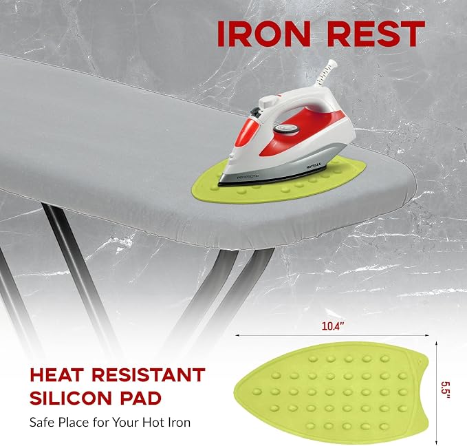 Ironing Board Full Size 54x14, RAINHOL Height Adjustable Iron Board with Thick Padded Cover and Smart Hanger, Heavy Duty Foldable Ironing Table with Silicone Pad Iron Rest, Gray