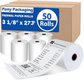 (50 Rolls) 3 1/8 x 273 Thermal Paper Rolls, BPA Free Thermal Receipt Paper Rolls, Fits All POS Cash Registers Thermal Paper Receipt Roll Pony Packaging