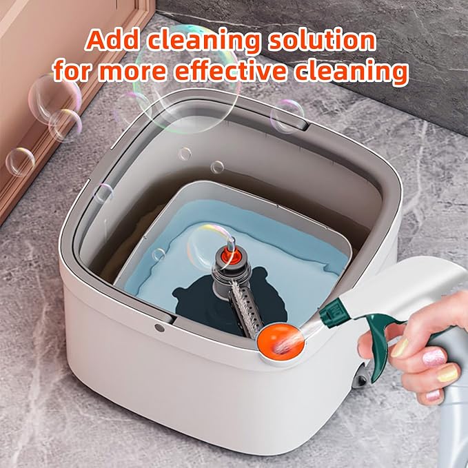 Spin Mop and Bucket Set with Self Separation Dirty and Clean Water System, Self Wringing 360° Rotating Square Mop Head for Home Floors Cleaning (1.0 Mop and Bucket Set (8 Pads))