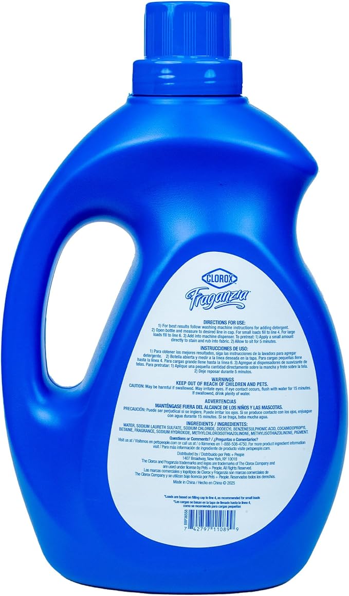 Clorox Fraganzia Liquid Laundry Detergent, Lavender Scent - High Efficiency Formula for All Front and Top Load Washing Machines, Long-Lasting Fragrance, 65 Loads per Bottle, 100 Fl Oz