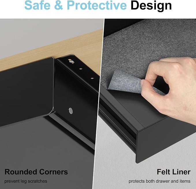 Under Desk Drawer,11.9 inch Carbon Steel Slide-Out Under Table Storage Organizer With Full Extension Ball-Bearing Slides,Undermount Drawer For Standing Desk & Home Office,Black