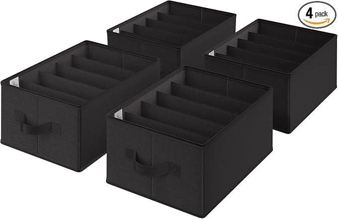 GRANNY SAYS 5-Grid Drawer Organizer: Storage Bins for T-Shirts, Pants, Sweaters & Scarves - Black Clothes Storage & Divider Sets (4-Pack)
