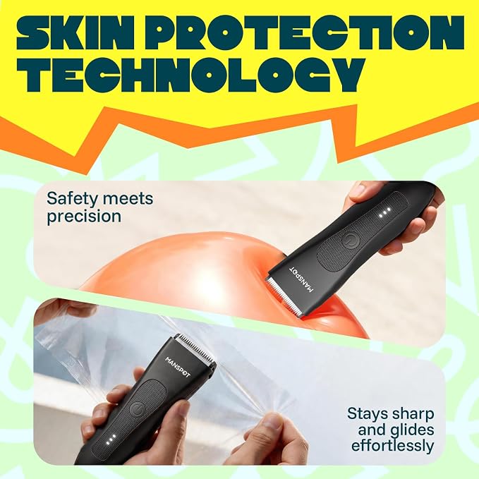 MANSPOT Manscape Groin & Body Hair Trimmer for Men, Electric Pubic Shaver | Replaceable Ceramic Blade, Ball Razors for Men, Manscape Kit with 4 Guards, IPX7 Waterproof, Wet/Dry Use, 90-Minute Shaving