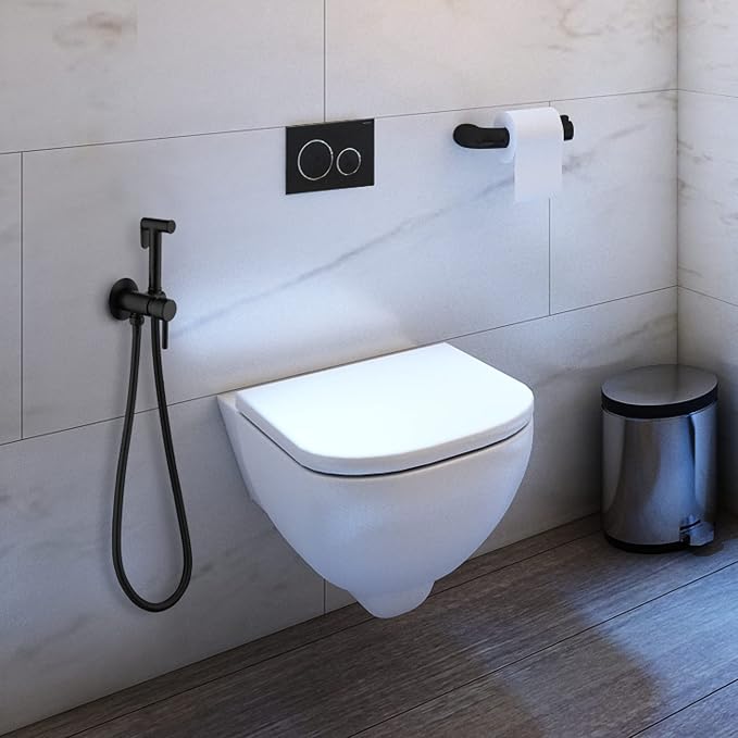 SHAMANDA Wall Mounted Bidet Sprayer Set, Stainless Steel Round Handheld Bidet Attachment, Matte Black, BDS09-7