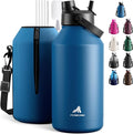 POWCAN 64 oz Insulated Water Bottle with 2-in-1 Straw Spout Lid, Leakproof, Carrier Bag, Shoulder Strap, Keep Cold 48H, Half Gallon Stainless Steel Water Jug for Men, Sports, Camping, Fitness (Indigo)