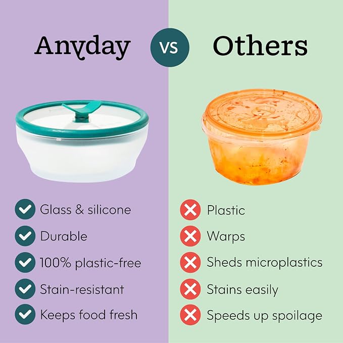 Anyday 2-Pack 2-Cup Glass Food Storage Set (Black Sesame) | Plastic-Free, Frosted Glass Meal Prep Bowls, Stackable Airtight Container, Vented Silicone Lid, Microwave-Safe Reheating
