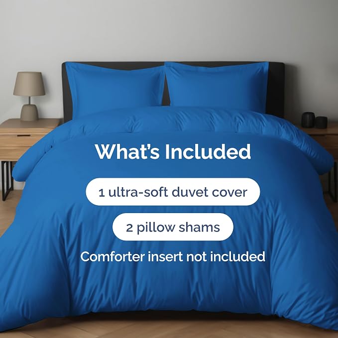 Duvet Cover Full Size Set - Extra Soft Full Duvet Cover 80" x 90" with 2 Pillow Shams for Women, Men, Kids & Teens - Hotel Luxury, Easy-Care w/ Zipper Closures & Ties - Comfy & Breathable (Royal Blue)