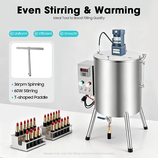 Heating Mixing Filling Machine,30L Paste Liquid Filling Machine Stainless Steel Stirring Tank Cream Liquid Filler Machine Paste Filler Lipstick Candle Heat Filler for Lipstick Shoe Polish Wax (30L)