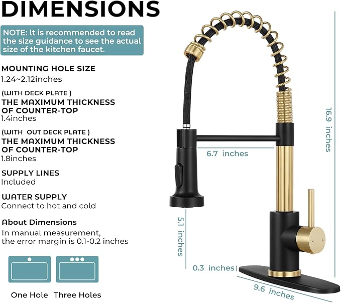 Kitchen Faucet with Pull Down Sprayer Brush Gold&Black | 2-mode sprayer, 360° high arc spout, 304 SS build, drip-free valve, fingerprint-resistant, DIY install, NSF certified