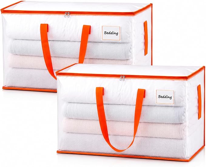 KYODOLED 2-Pack Clear Moving Bags Heavy Duty Extra Large, Storage Totes with Reinforced Handles & Label Pocket, Transparent Packing Containers for College Dorm, Clothes, Bedding, Home Organization