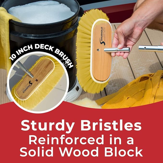 Shurhold Classic Deck Brush – Boat Cleaning Brush with Wood Block, Rubber Bumper & Durable Bristle Design