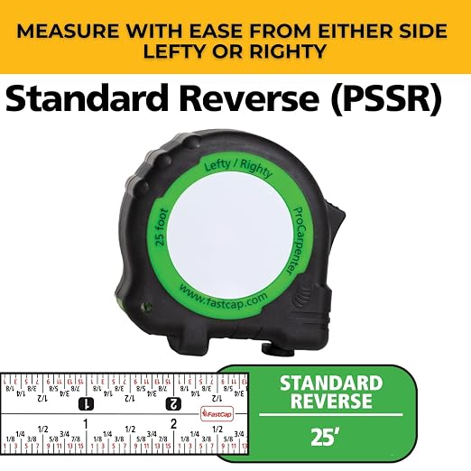 FastCap ProCarpenter Standard Reverse Measuring Tape, 25-Foot, 5-Pack | Lefty/Righty, Standard Measurements Readable from Right or Left Hand, Ideal for Professionals and Home Improvement, 98010