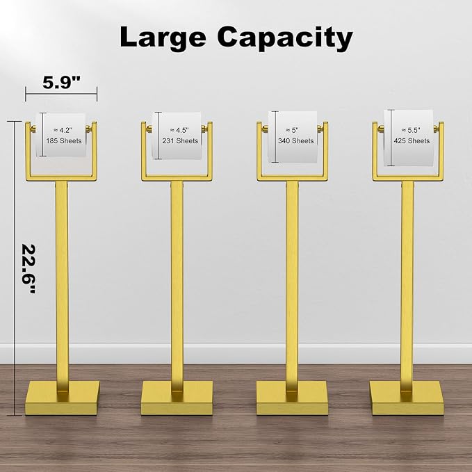 Brass Gold Toilet Paper Holder Stand，Stainless Steel Toilet Paper Holder Free Standing，Stable Weighted Base Floor Tissue Roll Holder for Bathroom，Modern Pivoting Toilet Paper Stand