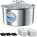 Cat Water Fountain Stainless Steel: Pet Fountain with 6 Filters & 3 Sponges | 88oz/2.6L Water Fountains for Cats Inside with Flower - Kitty Drinking Dispenser - Gifts for Cats Dogs and Small Animals