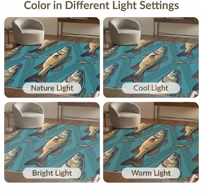 2'x3' Washable Area Rug Bass Trophy Catch Vintage Lure Spotted Tackle Motif Fish Fishing Refined Non-Slip Low Profile for Hallway, Study Room, Playroom