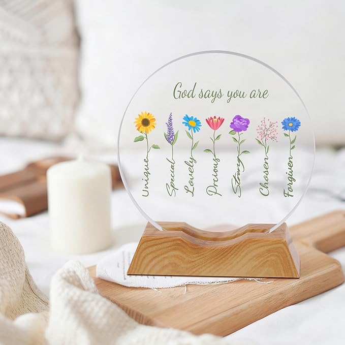 ZHSHWAT Christian Gifts for Women, Inspirational Crystal Night Light with Floral Design, Faith - Based Decor for Home Office, Perfect Thanksgiving, Christmas, Birthday Encouragement Gift