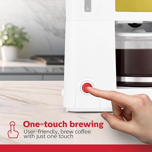 Holstein Housewares 5 Cup Coffee Maker – Compact Drip Coffee Machine with Auto Pause & Serve, Reusable Filter, Glass Carafe, Water Window & Warming Plate. White & Gold
