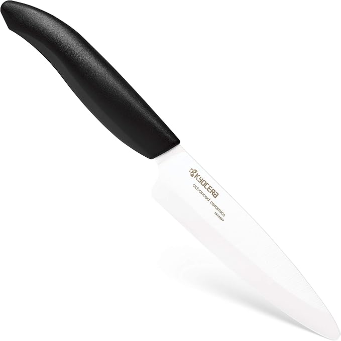 Kyocera Advanced Ceramic Revolution Series 4.5-inch Utility Knife, Black Handle, White Blade - FK-110 WH | KYOCERA Revolution 4.5-Inch Utility Knife: Ultra-Sharp Japanese Zirconia Blade for Precise Cutting of Fruits and Vegetables