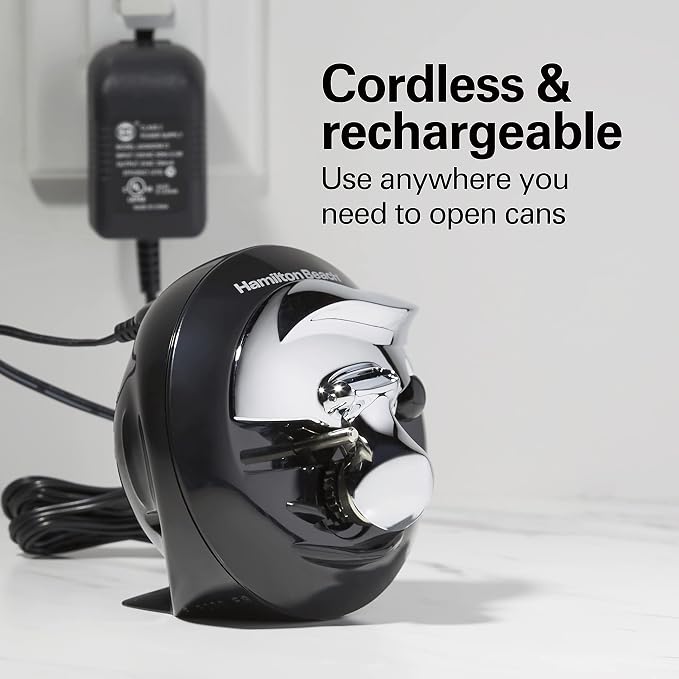 Hamilton Beach Walk 'n Cut Hands-Free Cordless Electric Can Opener | Automatic & Hand-Free | Rechargeable | Opens Any Size Can |Easy Clean Removable Blade | Black | 76501G
