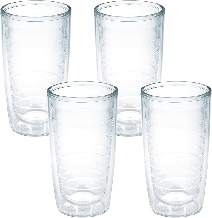 Tervis Clear & Colorful Tabletop Made in USA Double Walled Insulated Tumbler Travel Cup Keeps Drinks Cold & Hot, 16oz - 4pk, Clear | Made in USA, Double-wall Insulated, Shatterproof, BPA-Free, Dishwasher Safe, Fits Most Cupholders, Great to Gift, Set of 4