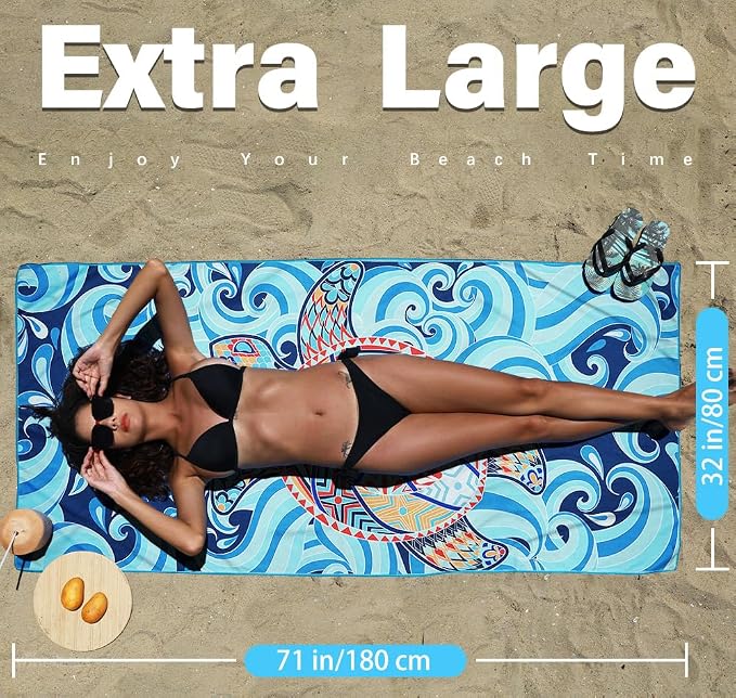 Widdonen Microfiber Beach Towel,Compact 2 Pack-71x32 Inch with Bag Travel | Extra Large,Lightweight,Thin,Sand Free,Quick Dry,Absorbent.Packable for Camping,Swim,Pool,Bath,Picnic,Cruise Essentials Gift