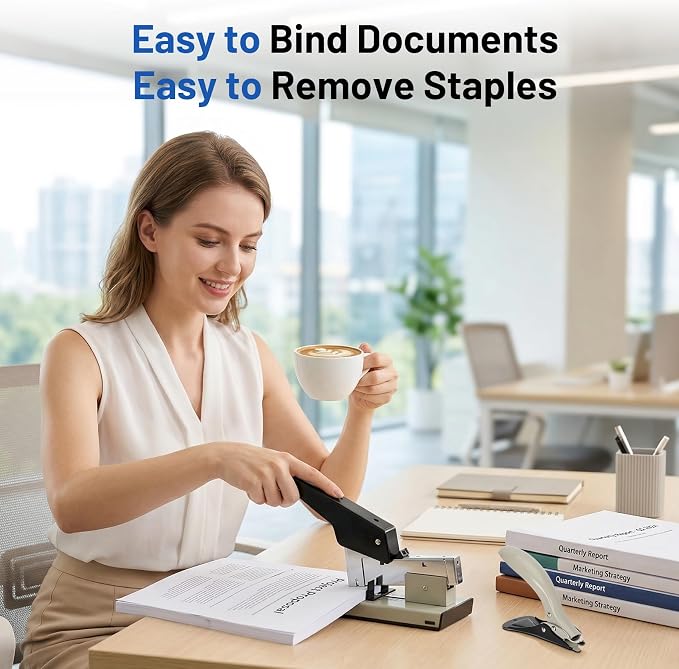 Heavy Duty Stapler,30-210 Sheet Capacity Office Stapler,Effortless Desk Stapler with 4000 Heavy Duty Staples,Professional Staple Remover Included