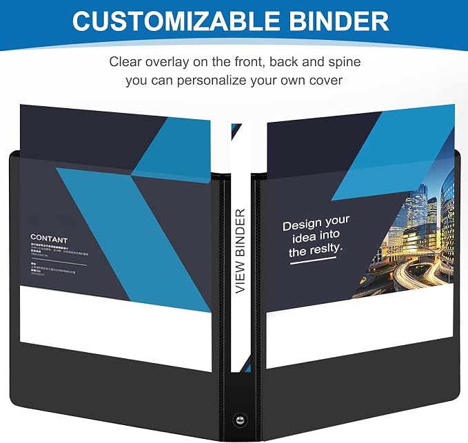 1 Inch Black 3 Ring Binders 12 Pack, PVC-Free Clear View Binder with 2 Interior Pockets, Holds 200 Sheets of 8.5" x 11" Paper for Office, Business Presentations, Projects & Home Organization