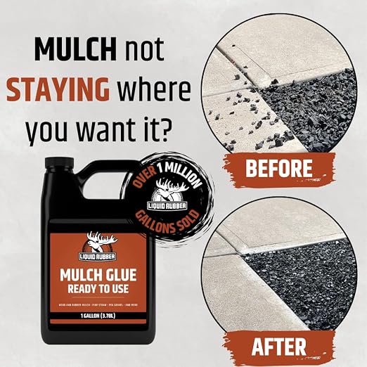 Liquid Rubber Pre-Mixed Mulch Glue for Landscaping, Gardens, 5 Gallon | Ready to Use - Bonds Pine Straw, Cypress, Pea Gravel, Stone, Bark Nuggets & Rubber Mulch - Locks in Place, Prevents Erosion