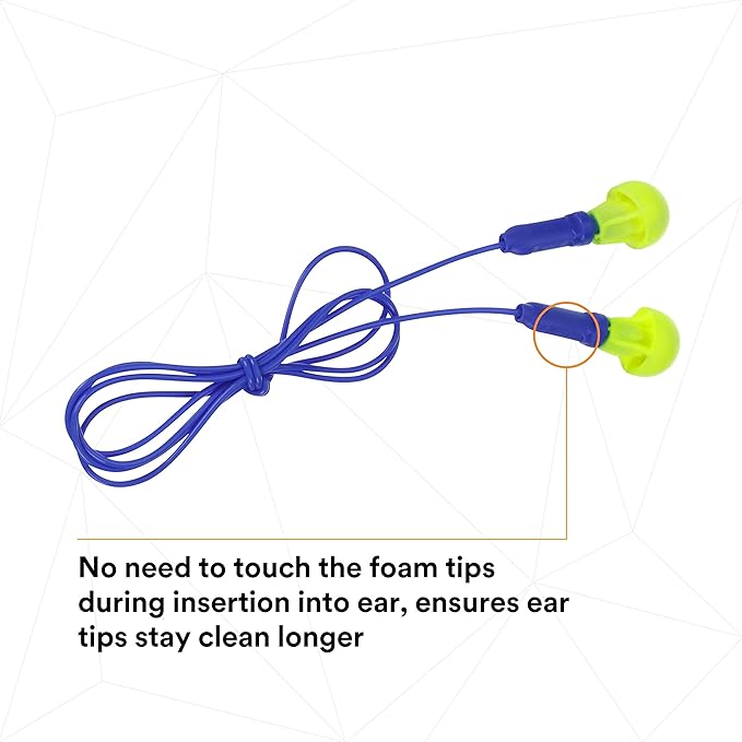 3M E-A-R Push-Ins Earplugs 318-1001, Corded, Poly Bag 100-Pair