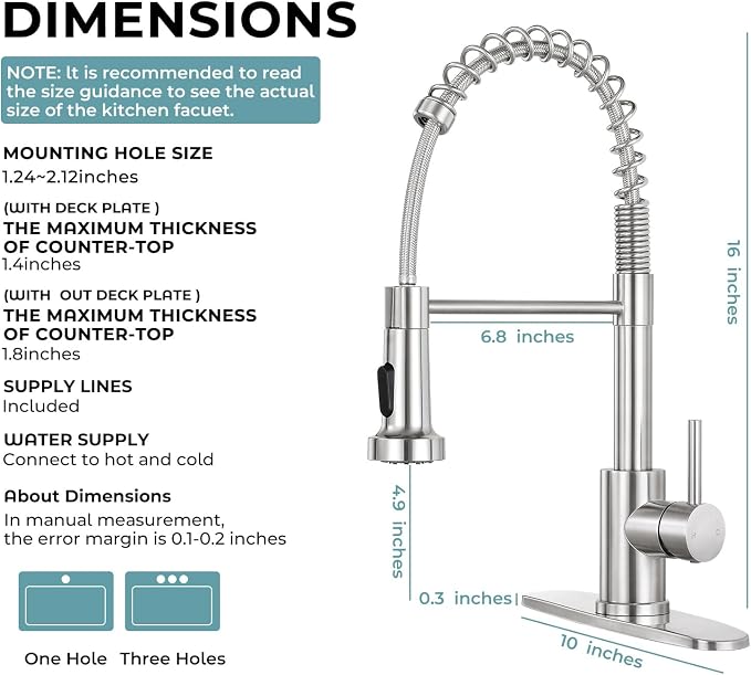 Kitchen Faucet with Soap Dispenser, Brushed Nickel | 360° high arc spout, single handle, fingerprint-resistant, drip-free valve, DIY install kit, NSF certified