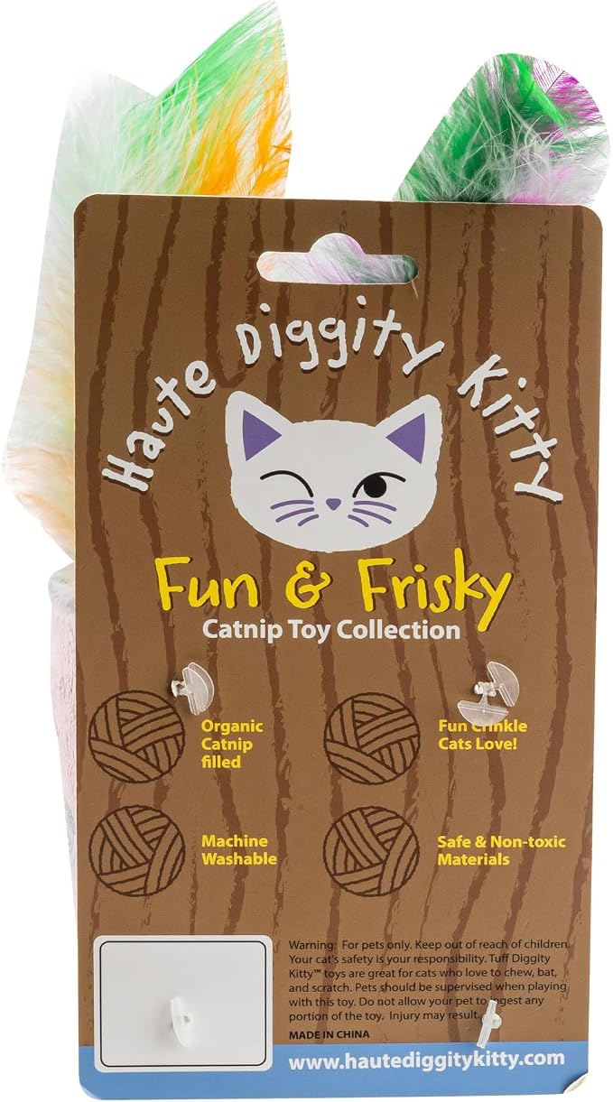 Haute Diggity Kitty Olicat Catnip Toys, Soft Plush Cat Toys Catnip Filled with Interactive Crackle Sound & Feathers, Safe & Durable Toy for Cats & Kitten, 2 Pcs