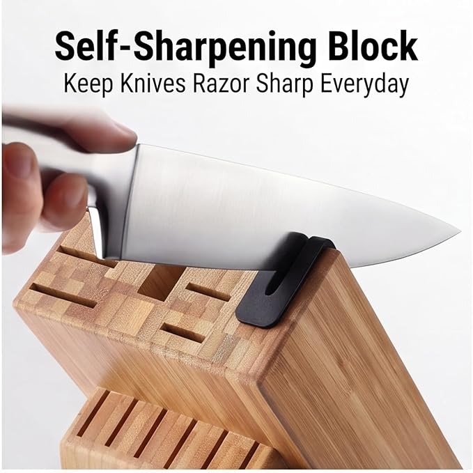 McCook Knife Set Kitchen Steel Knife Block Set w Built-in Sharpener | German Forged Stainless Steel, 20 PC,Razor Sharp, Anti-Rust,Restaurant Grade,Ergonomic Handles,Full Tang,Gift Box