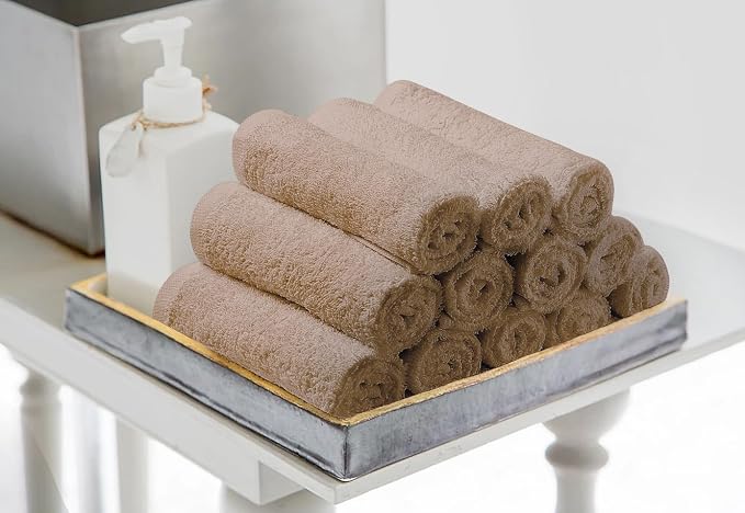 Avalon Towels Salon Towel - Beige Hand Towels Bulk Pack of 24 - 100% Cotton Absorbent Spa, Facial & Gym Towel for Working Out - 16x27 Inches (Not Bleach Proof)