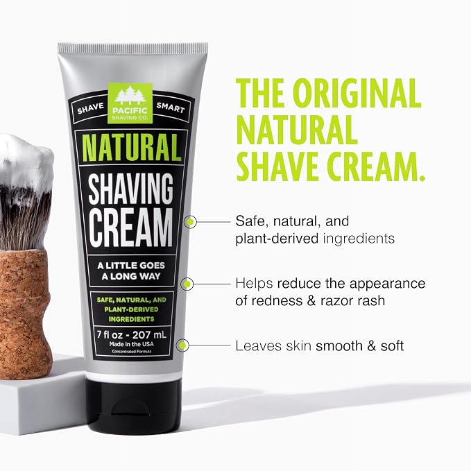 Pacific Shaving Company Natural Shaving Cream - Shea Butter + Vitamin E Shave Cream for Sensitive Skin - Clean Formula for a Smooth, Anti-Redness + Irritation-Free Shave Cream (3.4 Oz + 7 Oz, 2 Pack)
