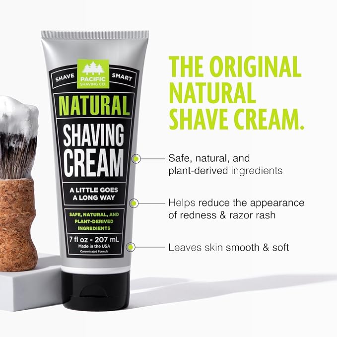 Pacific Shaving Company Natural Shaving Cream - Shea Butter + Vitamin E Shave Cream for Hydrated Sensitive Skin - Clean Formula for Smooth, Anti-Redness + Irritation-Free Shave Cream (3.4 Oz, 3 Pack)