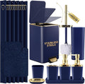 Bathroom Sets with Shower Curtain and Rugs Bathroom Accessories Set Navy Blue Bathroom Set,Soap Dispenser & Toilet Brush Holder Set with Stainless Steel Trash Can(23 PCS)