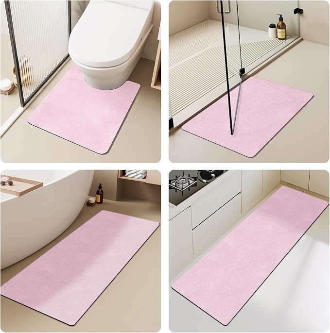 TYUU Toilet Rug, Thin Toilet Rugs U Shaped Washable Non Slip Absorbent Quick Dry Low Pile Toilet Mat, 20"x24" U Shape Pink