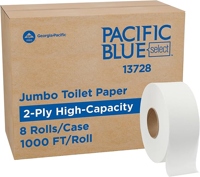 Pacific Blue Select by Georgia-Pacific PRO Jumbo Jr 2-Ply High-Capacity Toilet Paper, White, 1000 Feet Per Roll, 8 Toilet Tissue Rolls Per Case, 13728