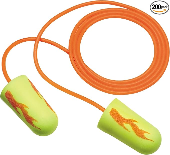 3M Ear Plugs, Pack of 200, E-A-Rsoft Yellow Neon Blasts 311-1252, Corded, Disposable, Foam, NRR 33, Drilling, Grinding, Machining, Sawing, Sanding, Welding, 1/Poly Bag