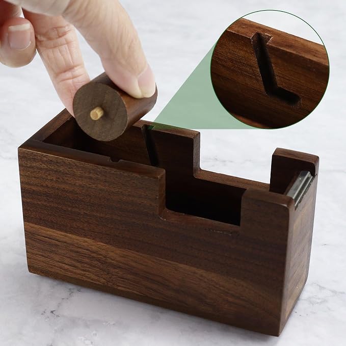 MultiBey 5-Piece Walnut Desk Set, Wood Stapler and Tape Dispenser, 4x6 Wooden Sticky Note Holder, 1000 Pcs Rose Gold Staples & Tape | Elegant Wood Desk Accessories for Office Home School