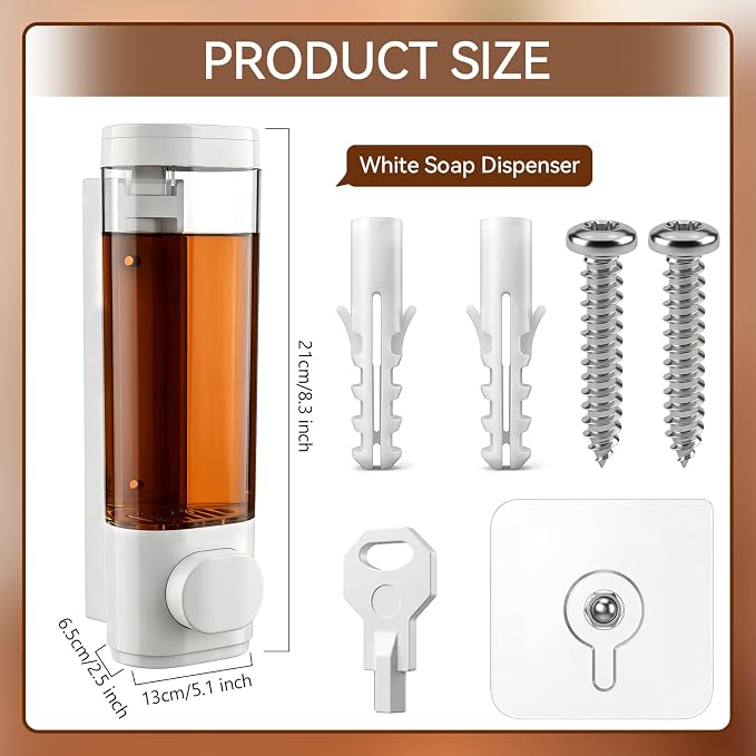 Junkin 4 Pcs Manual Bathroom Wall Mounted Soap Dispenser, 300ml White Kitchen Bathroom Commercial Shower Clear Refillable Soap Dispenser Clear Plastic Refillable Liquid Lotion Pump and Organizer