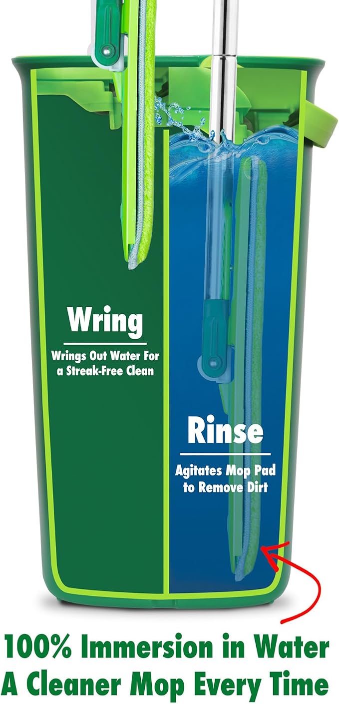 Libman Rinse 'n Wring Mop and Bucket System | Microfiber Floor Mop | Hardwood Floor Cleaner | Wet & Dry Mop | Clean & Dirty Water Chambers | Power Blades | 1 Total Microfiber Pad