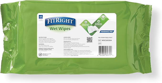 FitRight Personal Cleansing Wipes with Aloe 8x10 Unscented 600 Count | Moisturizing Body Wipes for Adults, Incontinence Cleaning, Cloth Wipes for Elderly Care & Bathing